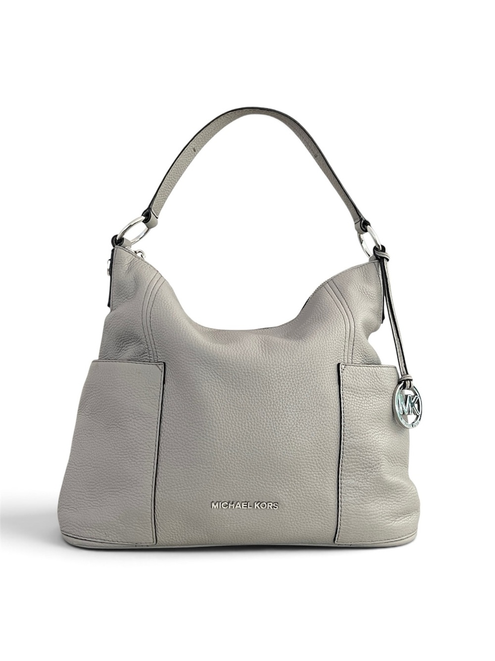 Michael Kors Bag. MK Anita Pebbled Leather Hobo Bag in Light Gray with Strap.